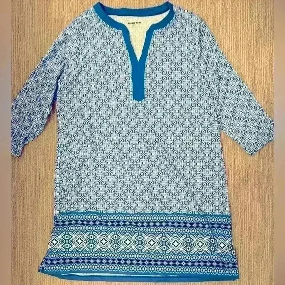 Land's end medium petite blue and white tunic top - Picture 4 of 5